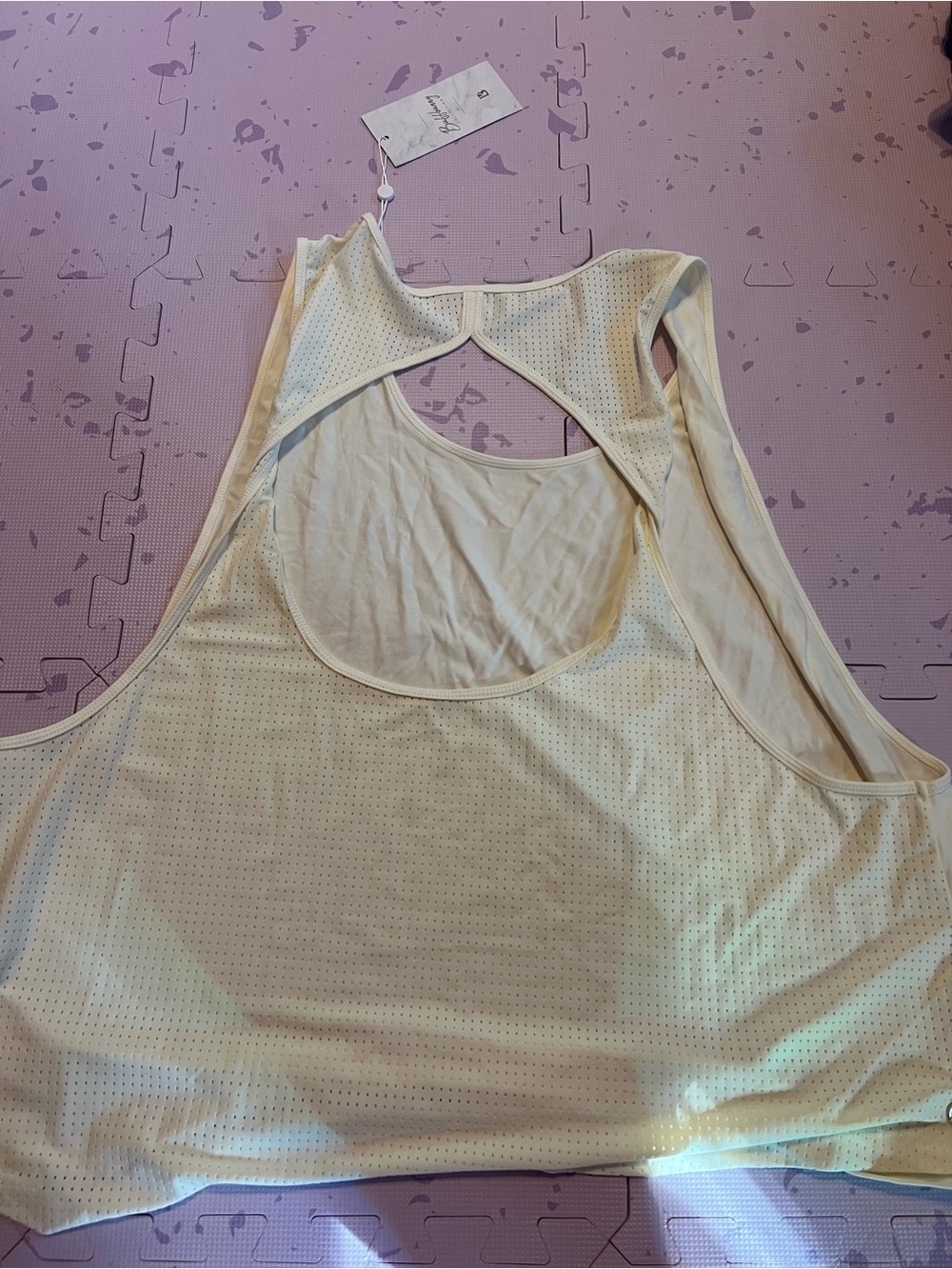 BuffBunny Cream Racerback Mesh-Back Tank - Picture 2 of 3